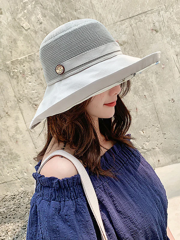 Hollow Lace-Up Printed Split-Joint Sun Hat - Image 2
