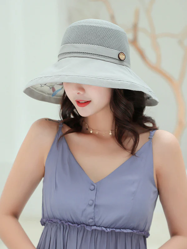 Hollow Lace-Up Printed Split-Joint Sun Hat - Image 5