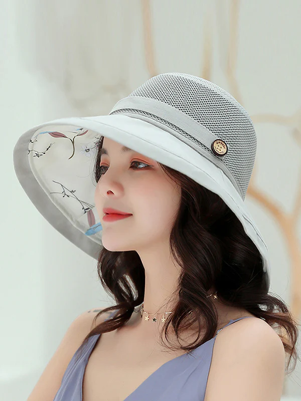 Hollow Lace-Up Printed Split-Joint Sun Hat - Image 6