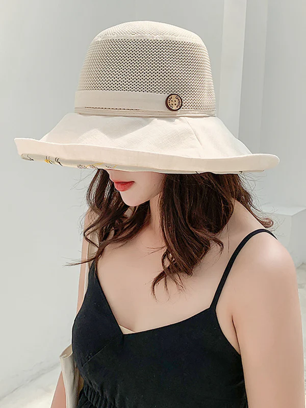 Hollow Lace-Up Printed Split-Joint Sun Hat - Image 8