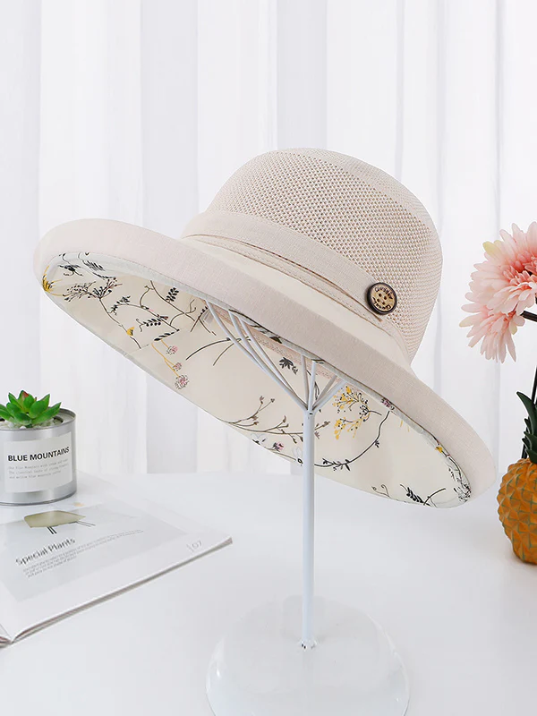 Hollow Lace-Up Printed Split-Joint Sun Hat - Image 9