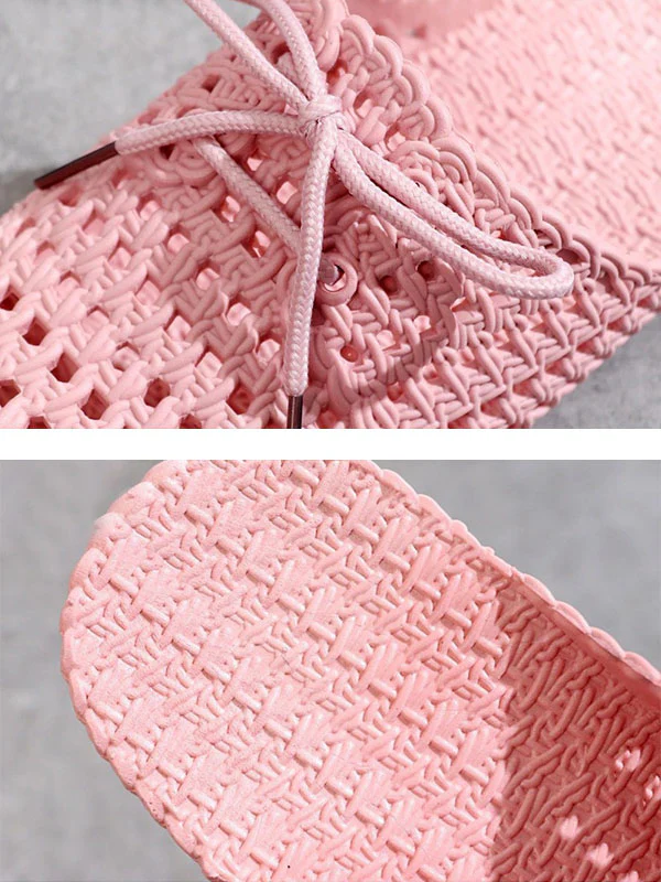 Hollow Lace-Up Round-Toe Mules&Slides Slippers - Image 11