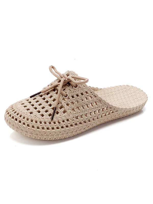 Hollow Lace-Up Round-Toe Mules&Slides Slippers - Image 5