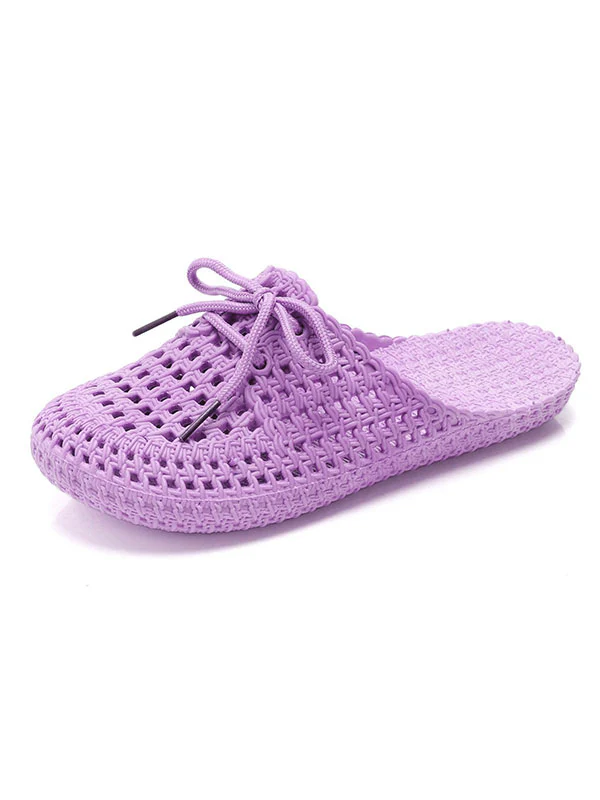 Hollow Lace-Up Round-Toe Mules&Slides Slippers - Image 8