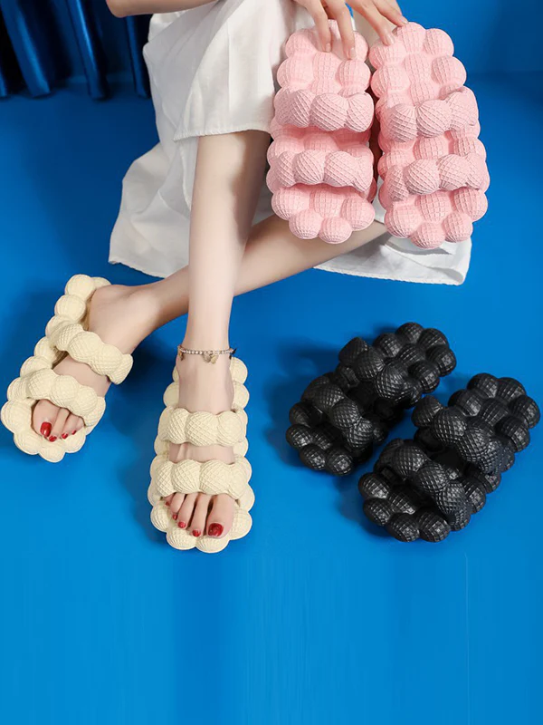 Hollow Open Toe Solid Color Slippers - Image 2