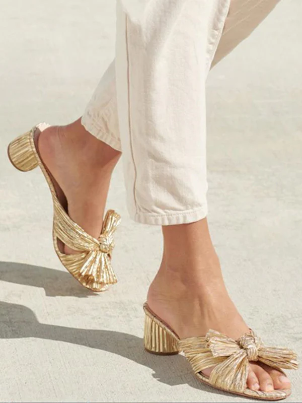 Hollow Peep Toe Pleated Shiny Pumps Sandals Slippers - Image 2