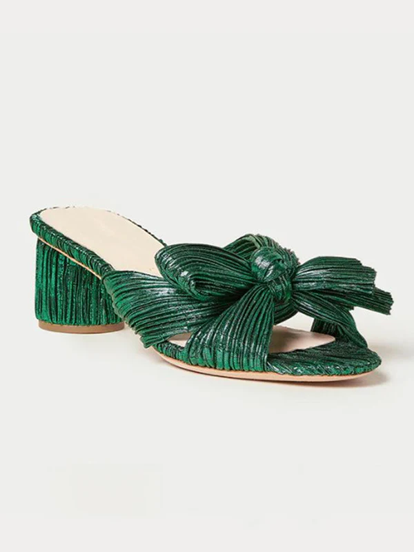 Hollow Peep Toe Pleated Shiny Pumps Sandals Slippers - Image 4