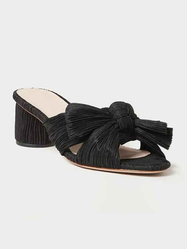 Hollow Peep Toe Pleated Shiny Pumps Sandals Slippers - Image 5