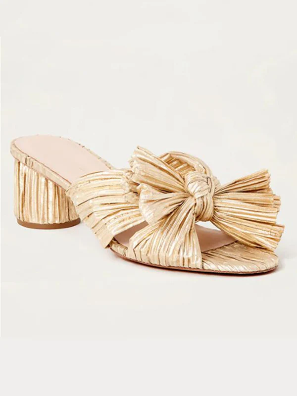 Hollow Peep Toe Pleated Shiny Pumps Sandals Slippers - Image 8