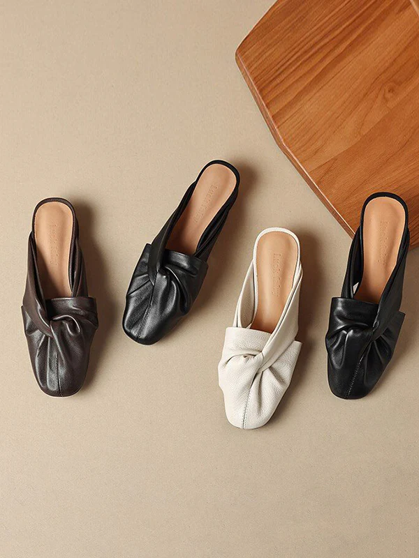 Hollow Pleated Round-Toe Split-Joint Slippers&Mules - Image 10
