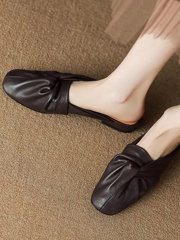 Hollow Pleated Round-Toe Split-Joint Slippers&Mules - Image 2