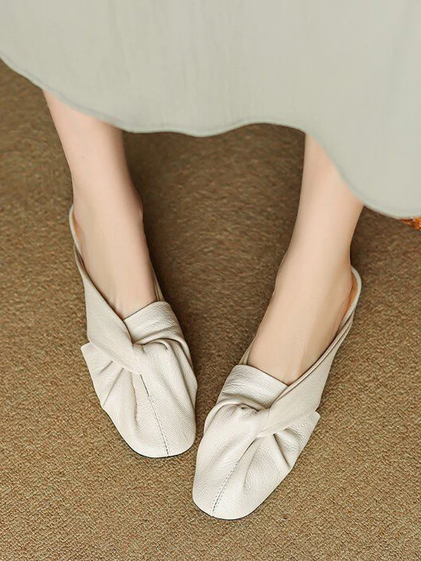 Hollow Pleated Round-Toe Split-Joint Slippers&Mules - Image 3