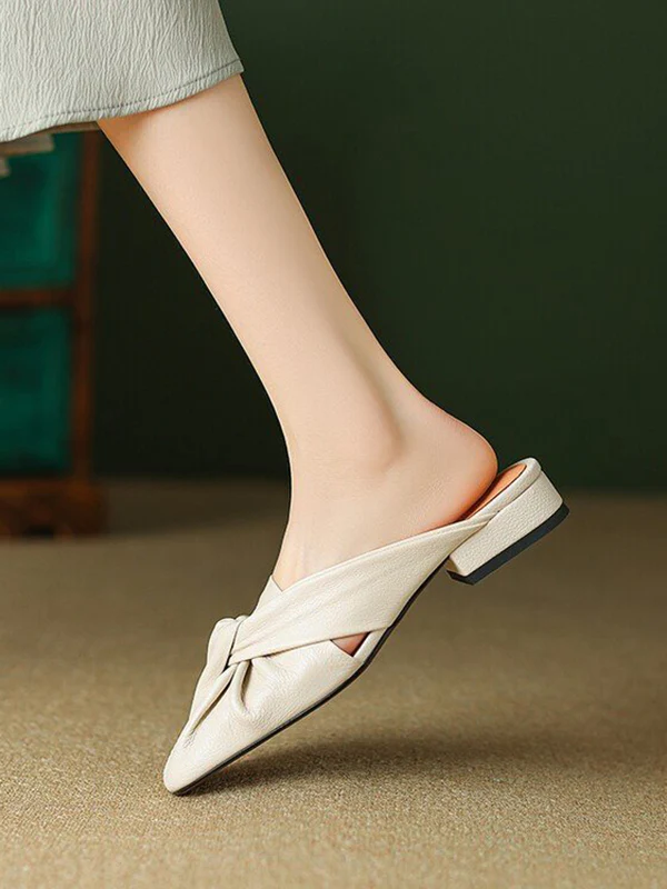 Hollow Pleated Round-Toe Split-Joint Slippers&Mules - Image 4