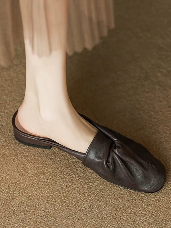 Hollow Pleated Round-Toe Split-Joint Slippers&Mules - Image 5
