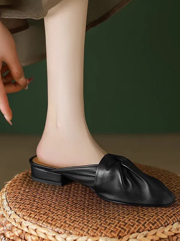 Hollow Pleated Round-Toe Split-Joint Slippers&Mules - Image 6