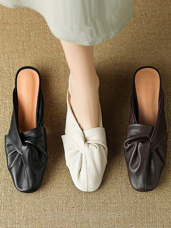 Hollow Pleated Round-Toe Split-Joint Slippers&Mules - Image 7