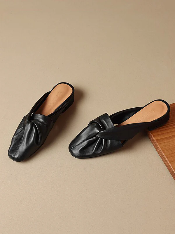 Hollow Pleated Round-Toe Split-Joint Slippers&Mules - Image 8