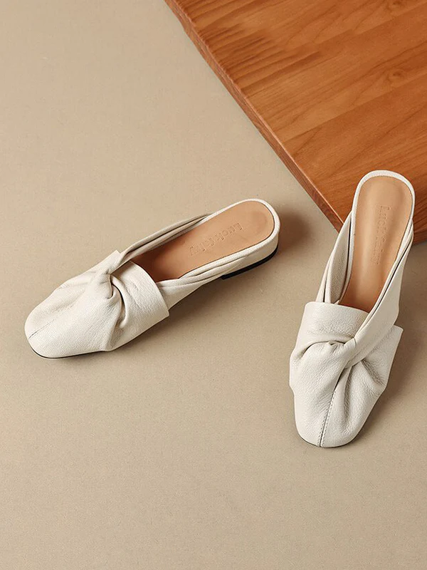 Hollow Pleated Round-Toe Split-Joint Slippers&Mules - Image 9