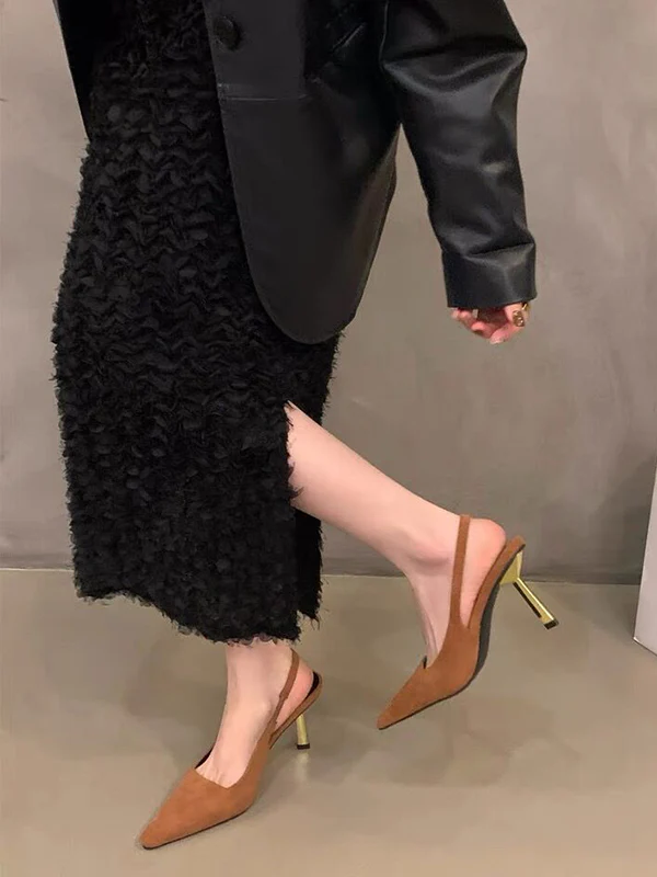 Hollow Pointed-Toe Split-Joint Pumps Sandals Sling Shoes - Image 2