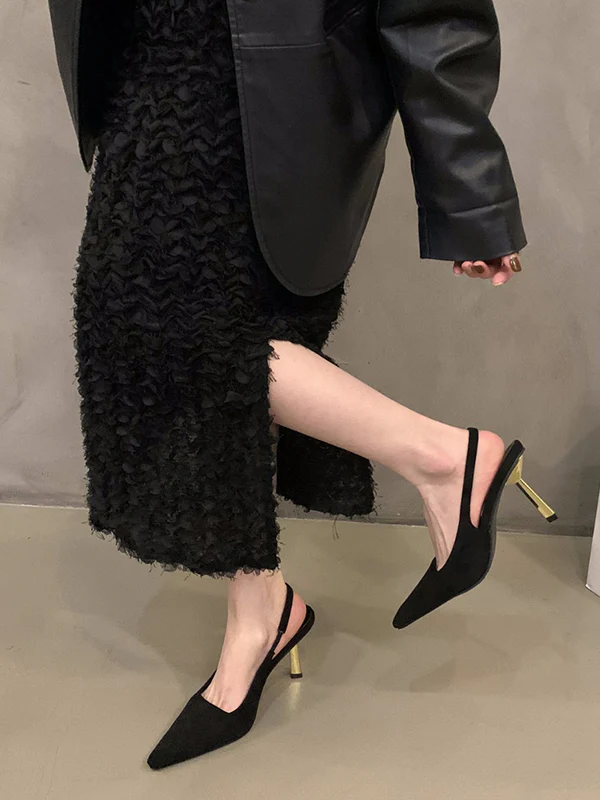 Hollow Pointed-Toe Split-Joint Pumps Sandals Sling Shoes - Image 3