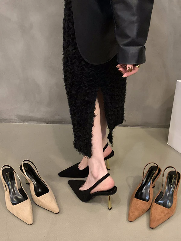 Hollow Pointed-Toe Split-Joint Pumps Sandals Sling Shoes - Image 5