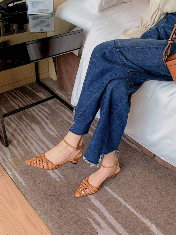 Hollow Pointed-Toe Split-Joint Sandals Sling Shoes - Image 3