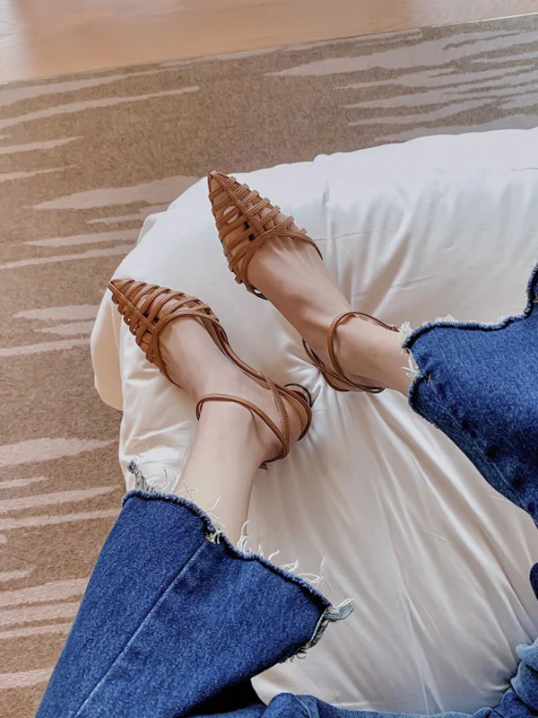 Hollow Pointed-Toe Split-Joint Sandals Sling Shoes - Image 4