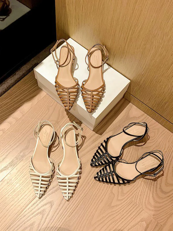 Hollow Pointed-Toe Split-Joint Sandals Sling Shoes - Image 6