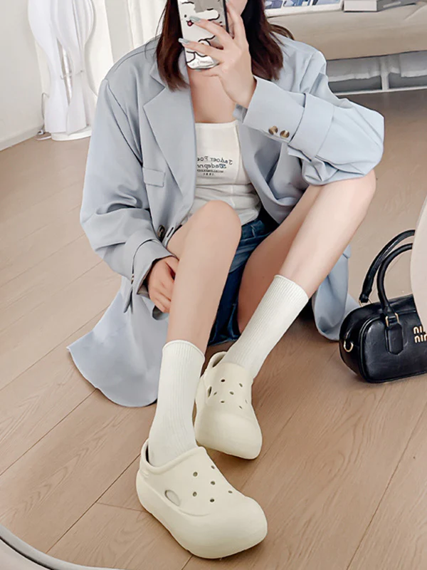 Hollow Round Cut Solid Color Crocs Platform Shoes Sandals - Image 10
