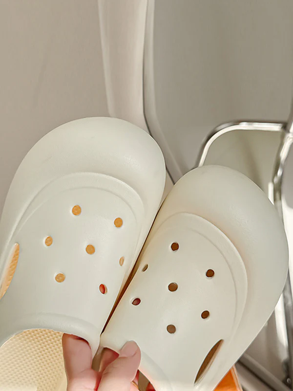 Hollow Round Cut Solid Color Crocs Platform Shoes Sandals - Image 14