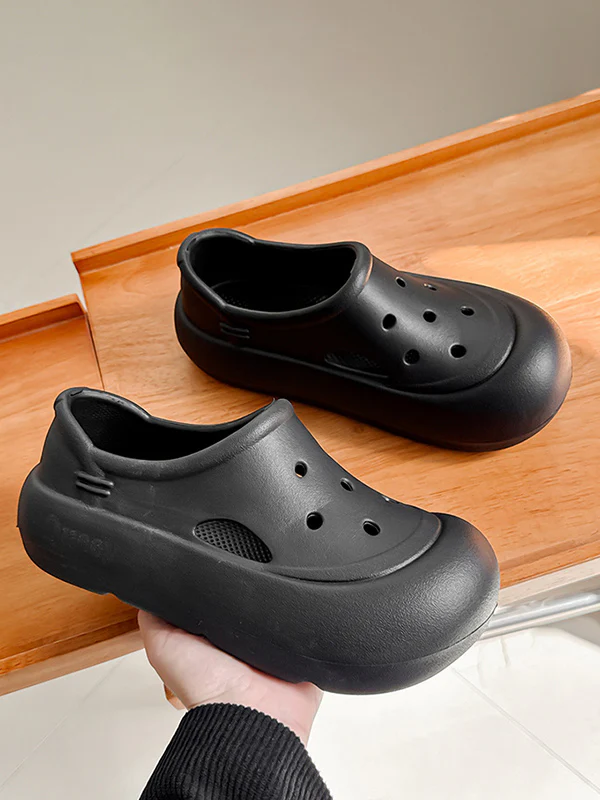 Hollow Round Cut Solid Color Crocs Platform Shoes Sandals - Image 5