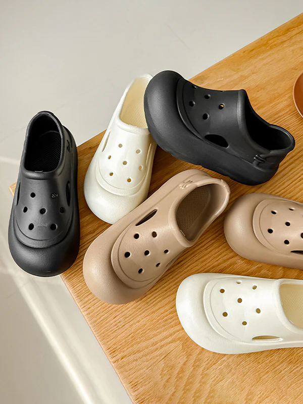 Hollow Round Cut Solid Color Crocs Platform Shoes Sandals - Image 6
