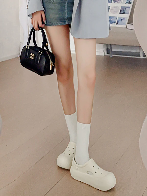 Hollow Round Cut Solid Color Crocs Platform Shoes Sandals - Image 9