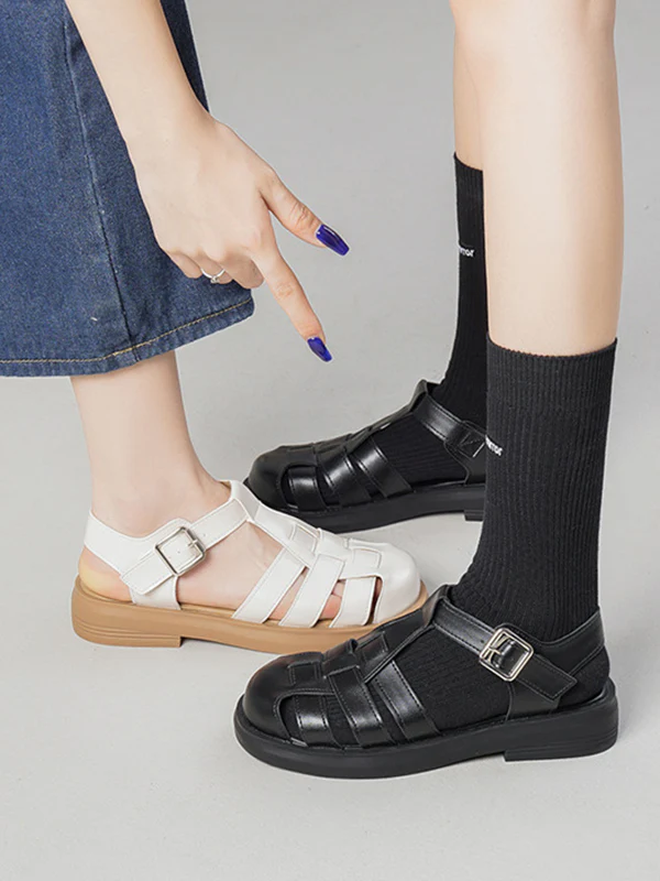 Hollow Round-Toe Gladiators Sandals - Image 3