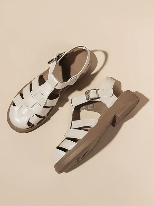 Hollow Round-Toe Gladiators Sandals - Image 9