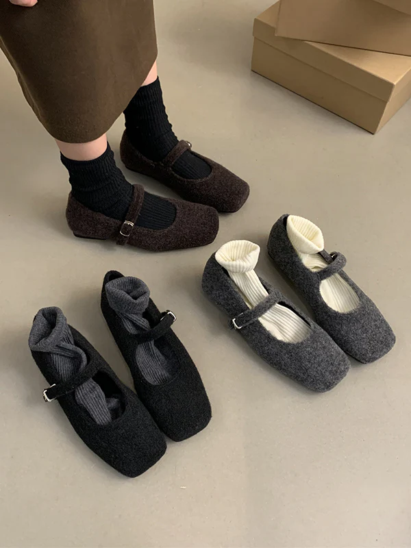 Hollow Shallow Cut Split-Joint Square-Toe Flat Shoes Mary Janes - Image 12