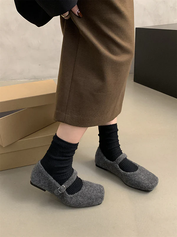 Hollow Shallow Cut Split-Joint Square-Toe Flat Shoes Mary Janes - Image 3