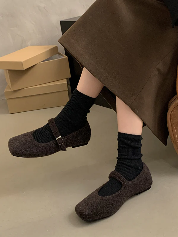 Hollow Shallow Cut Split-Joint Square-Toe Flat Shoes Mary Janes - Image 5