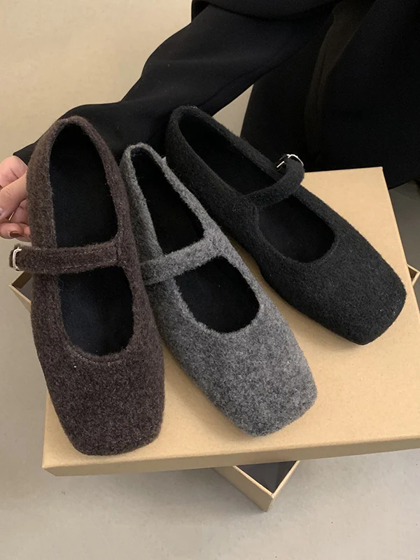 Hollow Shallow Cut Split-Joint Square-Toe Flat Shoes Mary Janes - Image 9