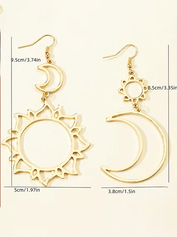 Hollow Solid Color Sun&Moon Tasseled Eardrop Accessories - Image 3