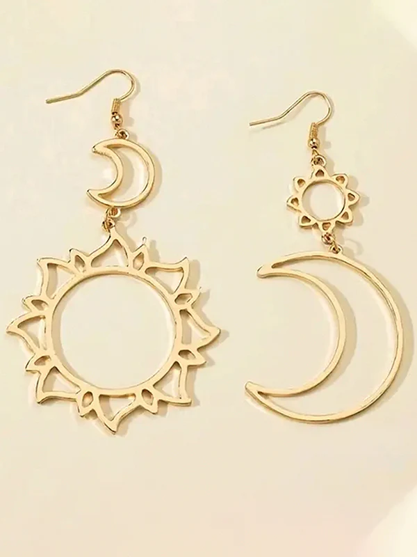 Hollow Solid Color Sun&Moon Tasseled Eardrop Accessories - Image 4