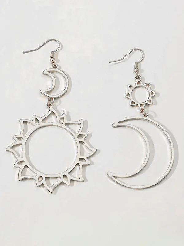 Hollow Solid Color Sun&Moon Tasseled Eardrop Accessories - Image 5