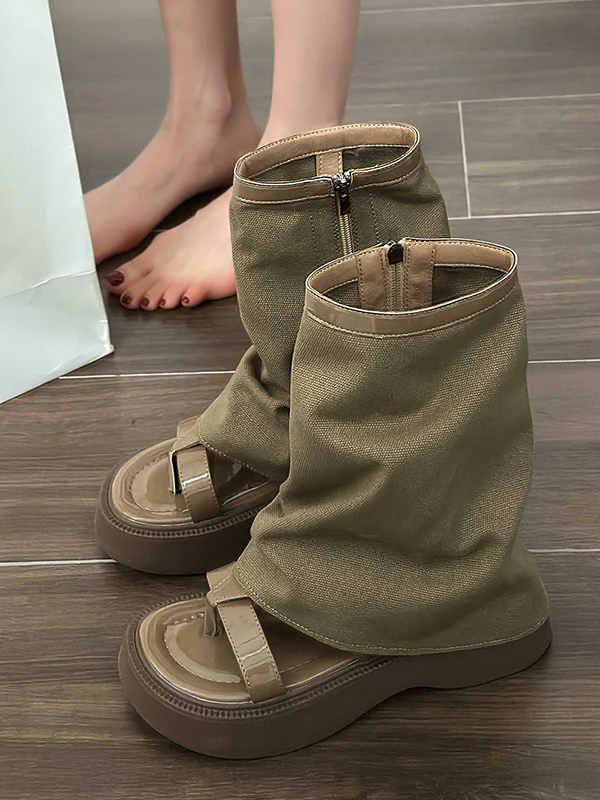 Hollow Split-Joint Split-Toe Zipper Boots Platform Shoes Sandals - Image 11