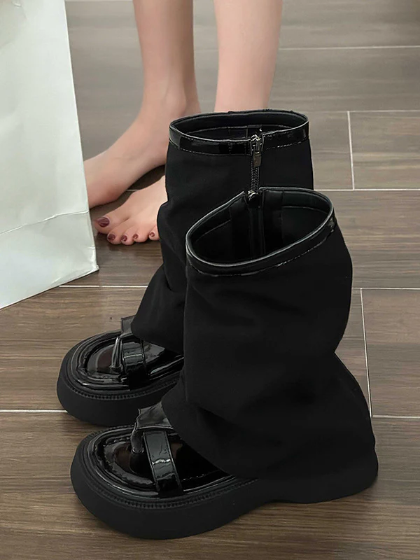 Hollow Split-Joint Split-Toe Zipper Boots Platform Shoes Sandals - Image 12