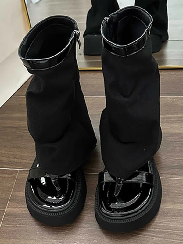 Hollow Split-Joint Split-Toe Zipper Boots Platform Shoes Sandals - Image 13