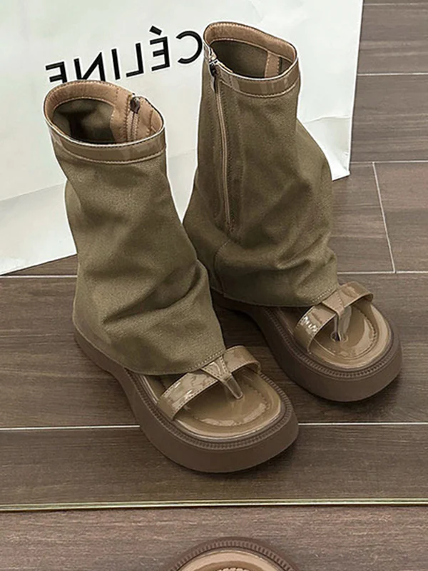 Hollow Split-Joint Split-Toe Zipper Boots Platform Shoes Sandals - Image 14