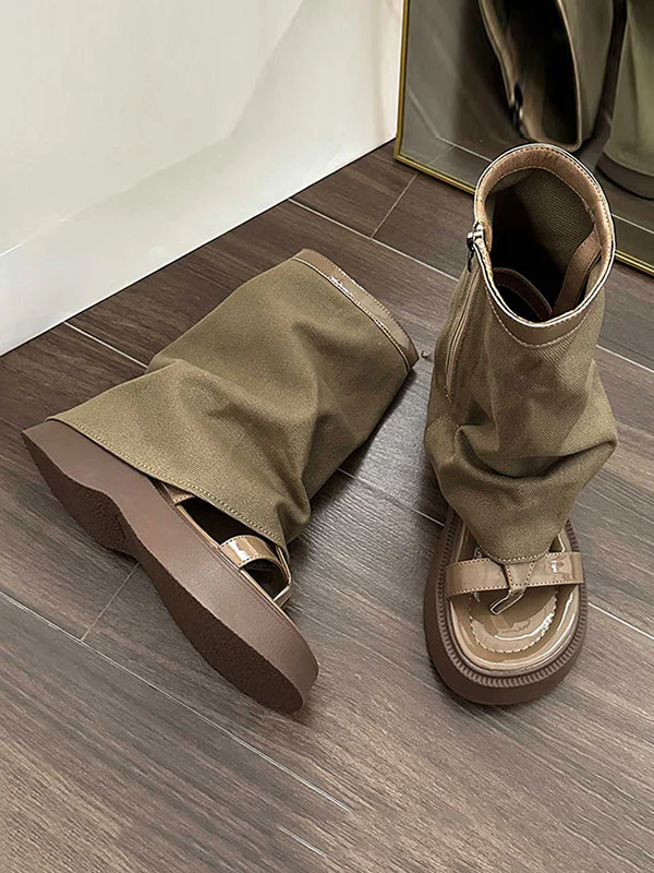 Hollow Split-Joint Split-Toe Zipper Boots Platform Shoes Sandals - Image 15