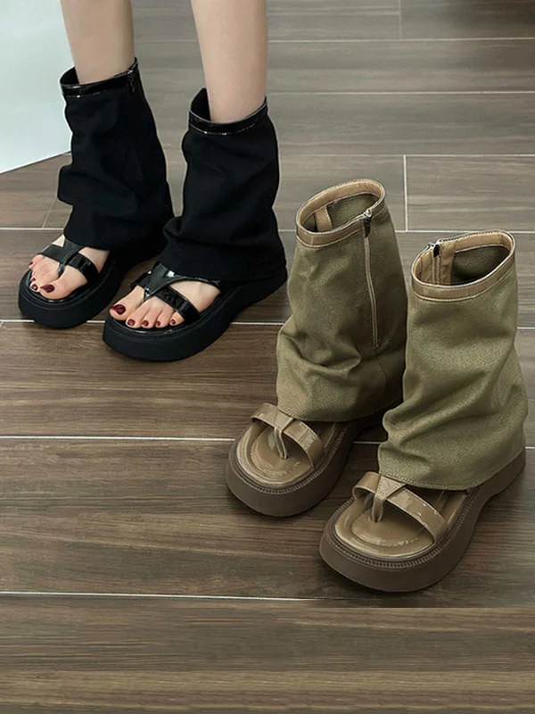 Hollow Split-Joint Split-Toe Zipper Boots Platform Shoes Sandals - Image 2