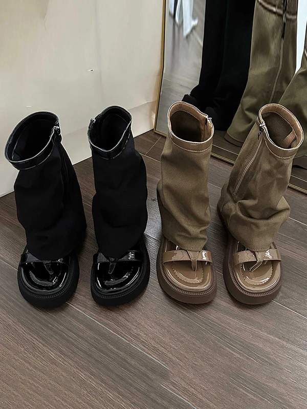 Hollow Split-Joint Split-Toe Zipper Boots Platform Shoes Sandals - Image 20
