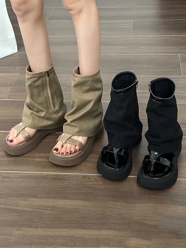Hollow Split-Joint Split-Toe Zipper Boots Platform Shoes Sandals - Image 3
